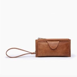 Chestnut Brown Tan Snap Front Closure Vegan Wallet with Wrist Strap, NWT
